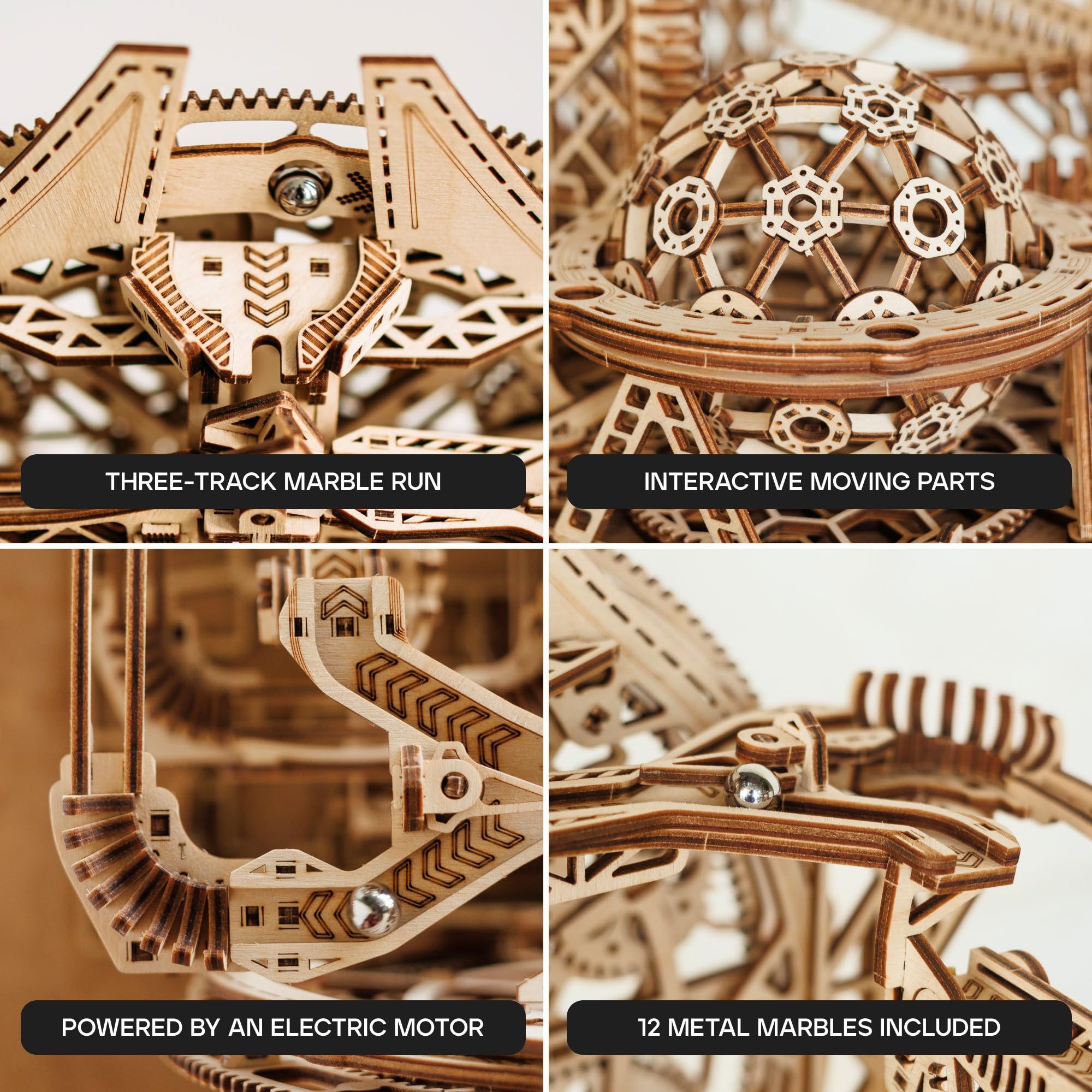 Wood Trick Galaxy Marble Run 3D Holzpuzzles zum Bauen für Erwachsene und Kinder - Elektrisch angetrieben - Holzmodellbausätze für Erwachsene und Jugendliche zum Bau einer Achterbahn
