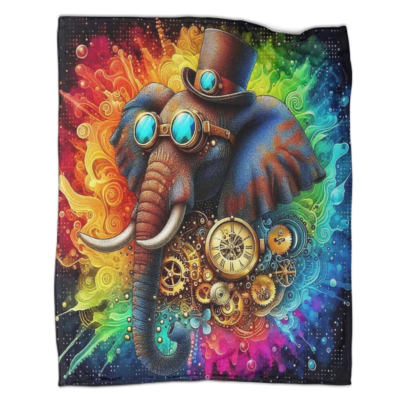 Couverture éléphant steampunk en flanelle 150x200cm pour lit enfant