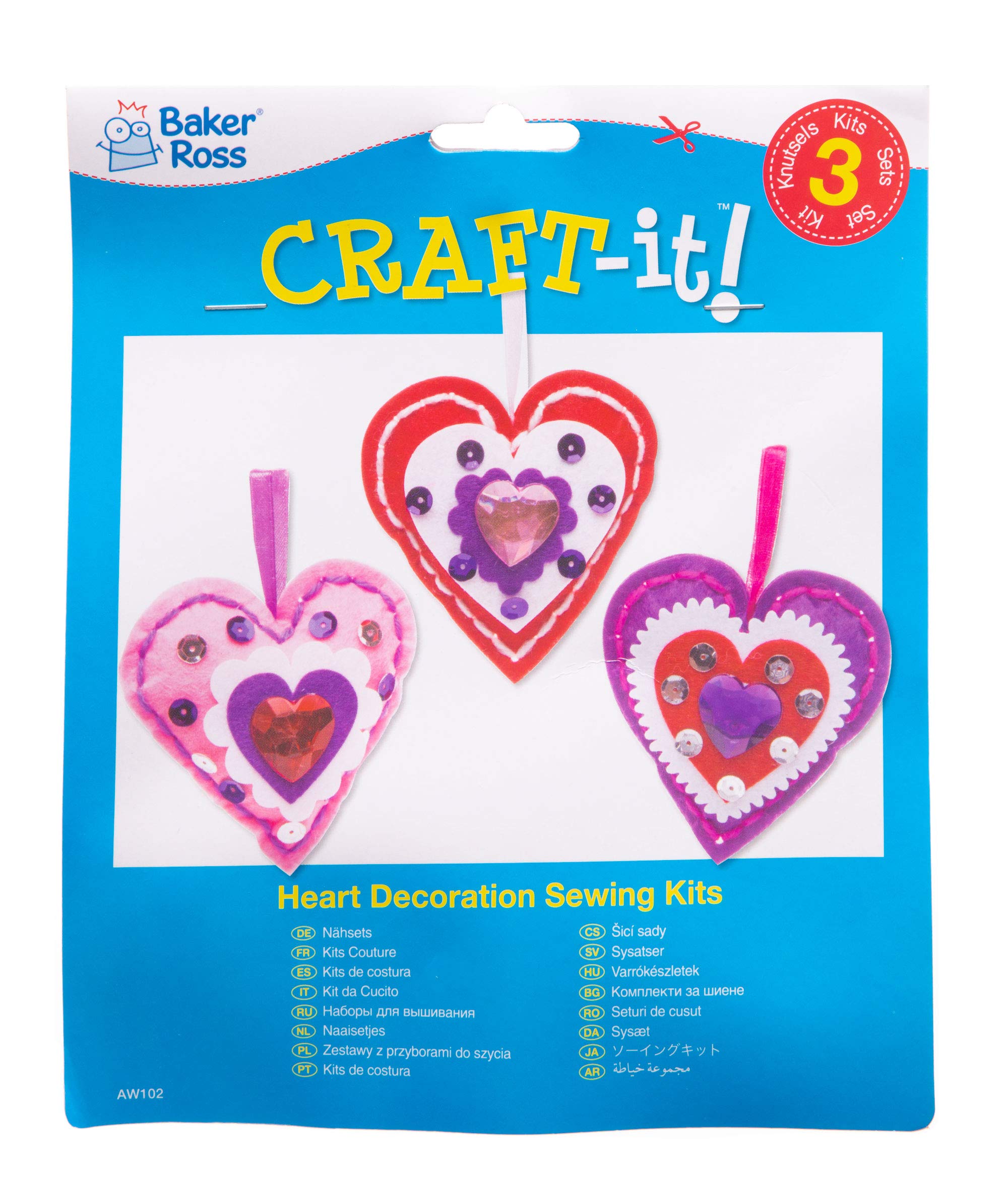 Baker Ross Heart Decoration Sewing Kits (Pack of 3) for Kids to Make Display or Gift For Mothers Day/Valentines Day Assorted AW102 - Image 4