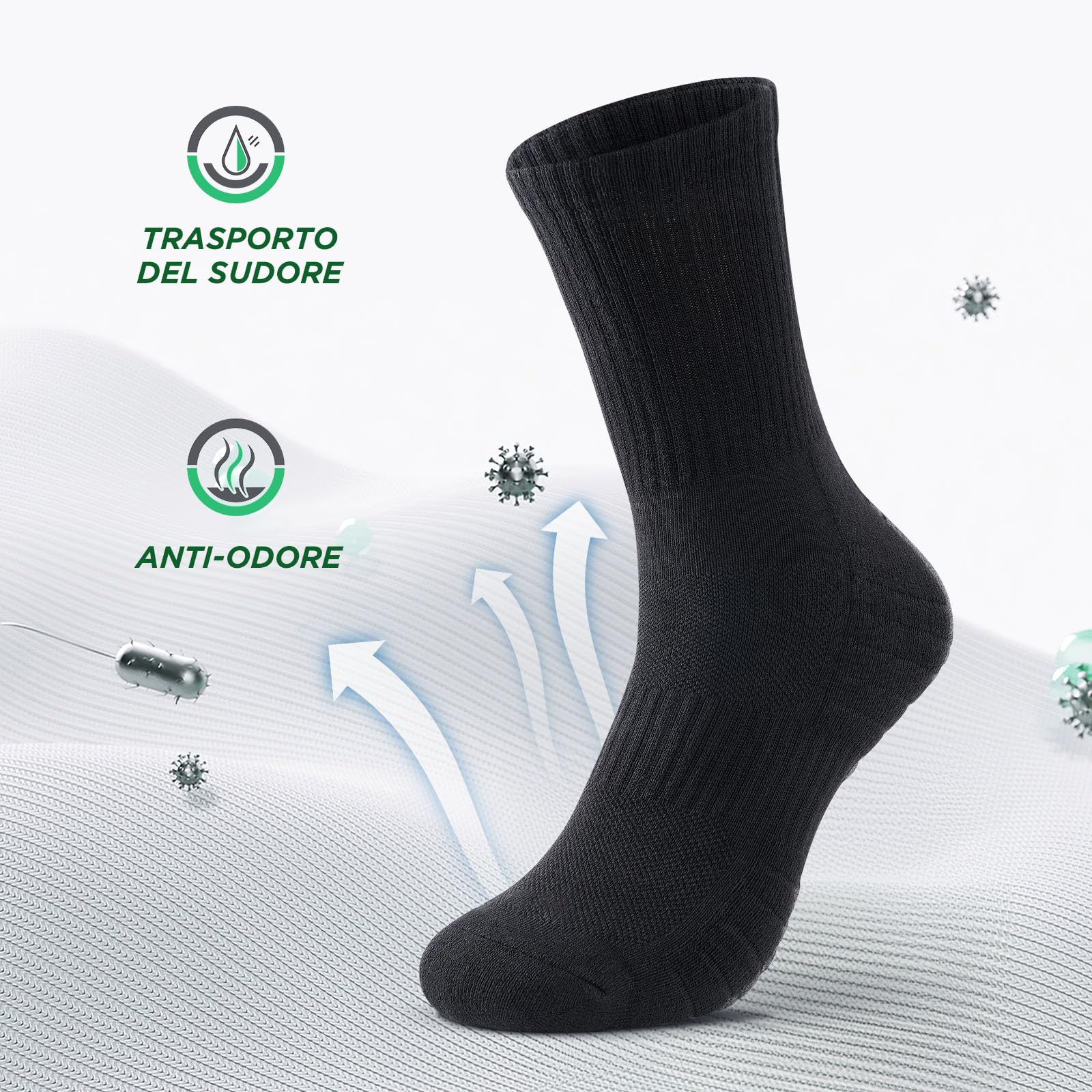 Alaplus Calzini Lunghi Uomo Donna 6 Paia, Calze lavoro in Cotone Traspiranti Antiscivolo, Calzini Sportive Uomo Estive Ideali per Running Trekking