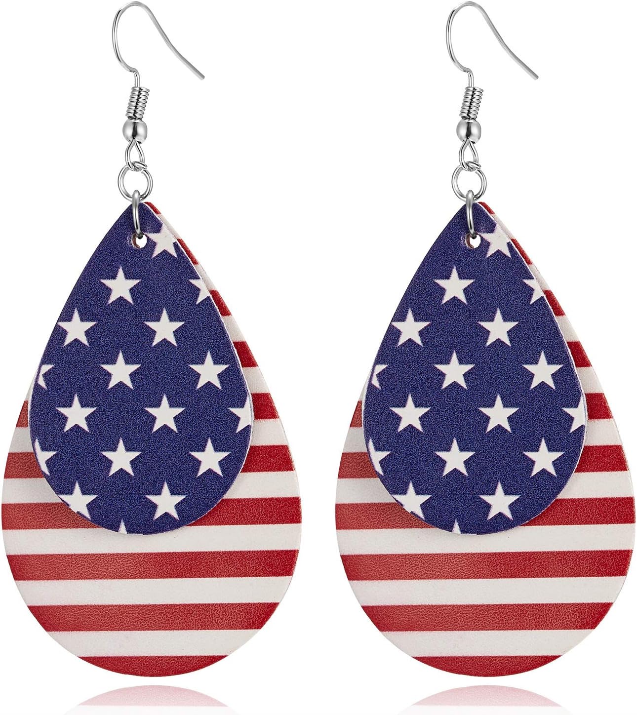 American Flag Earrings for Women 4th of July Patriotic Earrings Cute Teardrop Faux Leather Dangle Earrings