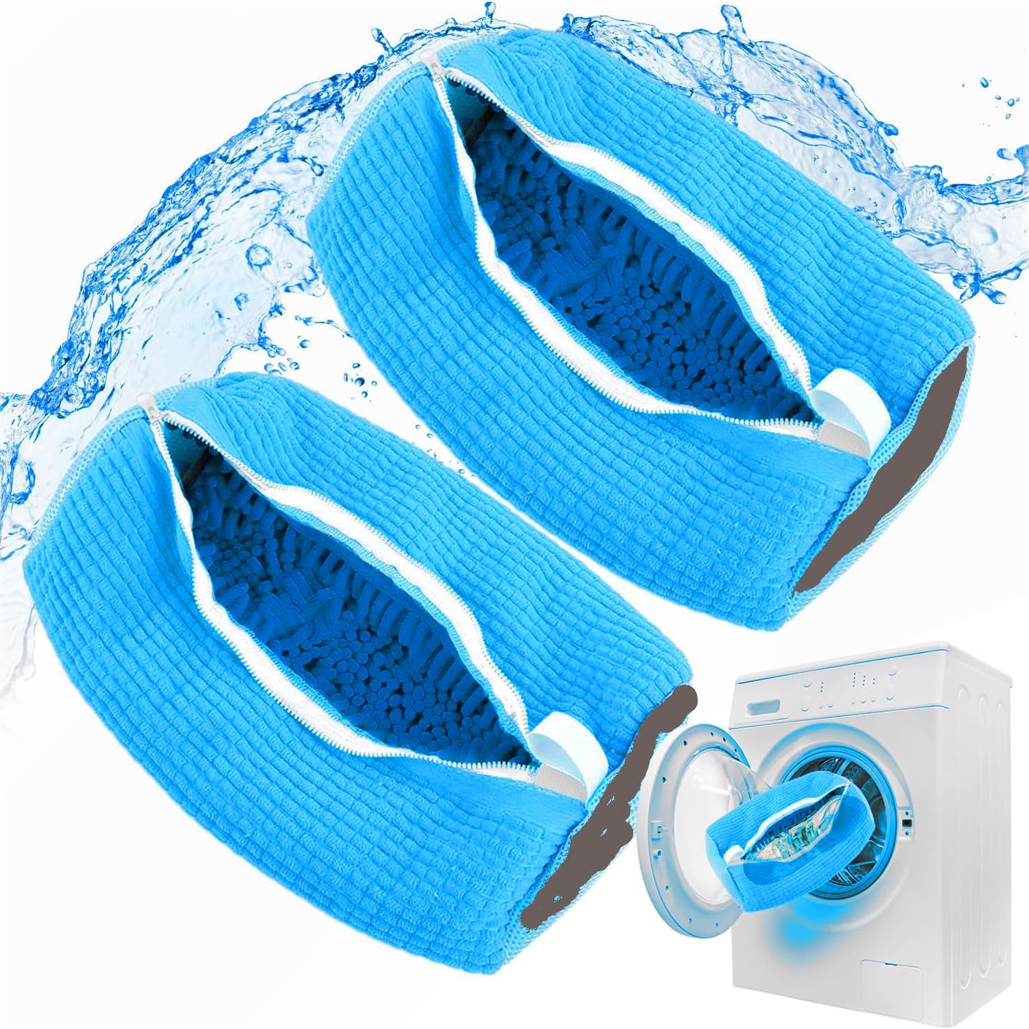 2 pezzi Sacchetti per Scarpe Lavanderia, 360 Degree Cleaning funzione per la pulizia dei copriscarpe in lavatrice con la cerniera chiusa, adatta a tutti i tipi di pulizia delle scarpe. (Blu)