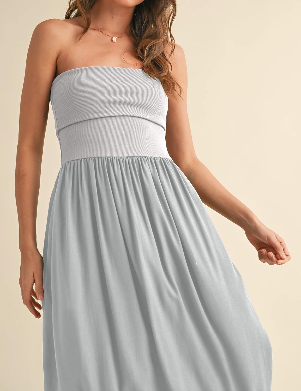 MISSACTIVER Womens Summer Drop Waist Flowy Patchwork Strapless Maxi Tube Dress Off Shoulder Casual Bandeau Tank Dress - Image 4