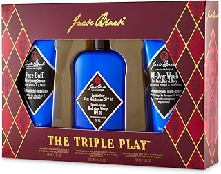 Jack Black The Triple Play Gift Set for Men, Double Duty Face Moisturizer, All-Over Wash for Face, Hair & Body, Face Buff Energizing Scrub with Vitamin C, 2x 88ml + 1 x 251ml Set for Face & Body Care