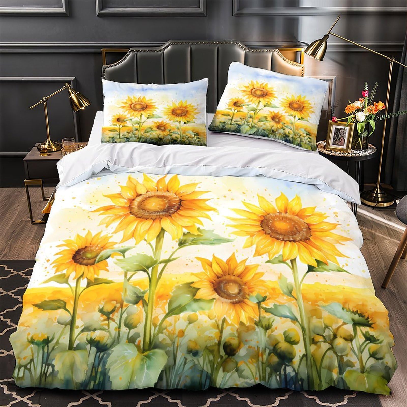 Housse de couette tournesol 260x220 pour une chambre d'adolescent au style jardin