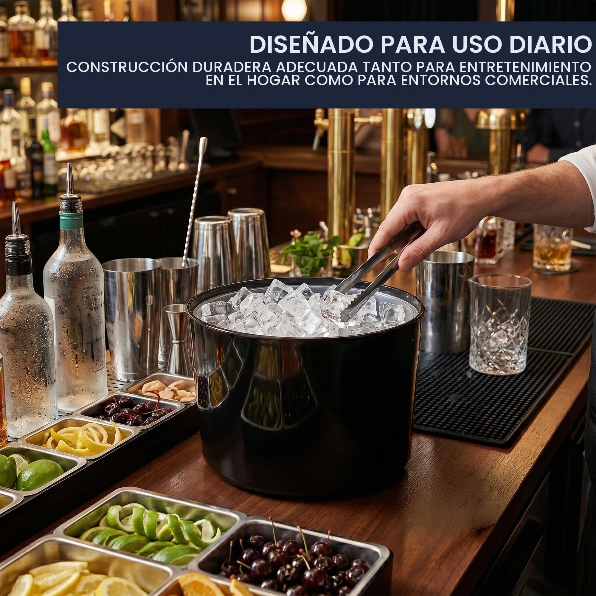 Chabrias Ltd Cubitera de 10 litros con Tapa y Rejilla de Drenaje Extraíble, Recipiente Grande de Plástico sin BPA para Hielo, Fiestas, Bar, Barbacoas y Eventos, Negro