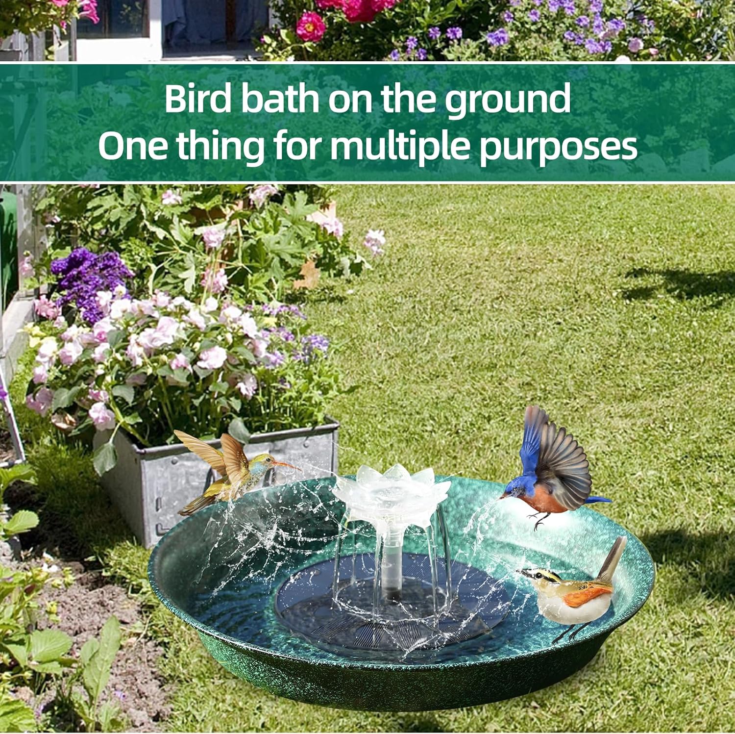 Deck Mounted Bird Bath with Solar Fountain,Solar Railing Bird Bath Fountains for Hummingbirds,Adjustable Metal Durable Deck Bird Bath Holder for Outdoor Railings, Patio Deck,Garden