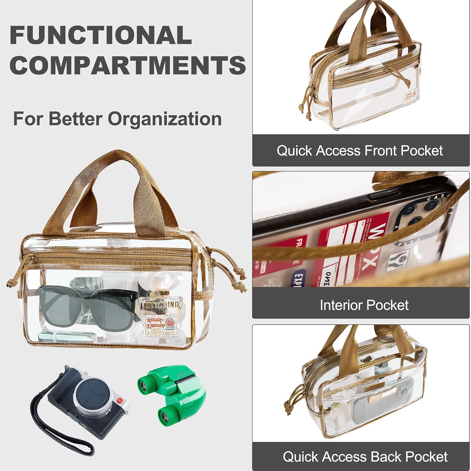 Rough Enough Clear Stadium Bag Handbag for Women Event Concert Transparent Sport Fans Fashion Cute Stylish Sturdy