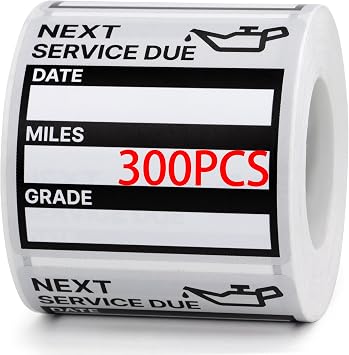 for Oil Change Stickers Vinyl 300 Pcs 2x 2 Service Black Stickers, Next Service Due Reminder Sticker Labels, Easy to Write on, Easy to Peel with No Residue