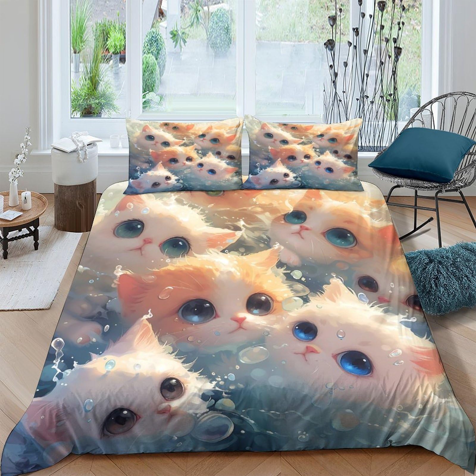 Ctjqhvkz Style-3 3D Printed Cute Cat Fitted Sheet Microfiber Soft Breathable Fluffy Kitten Mattress Cover For Bedroom Dorm Decor Single（135X200cm）