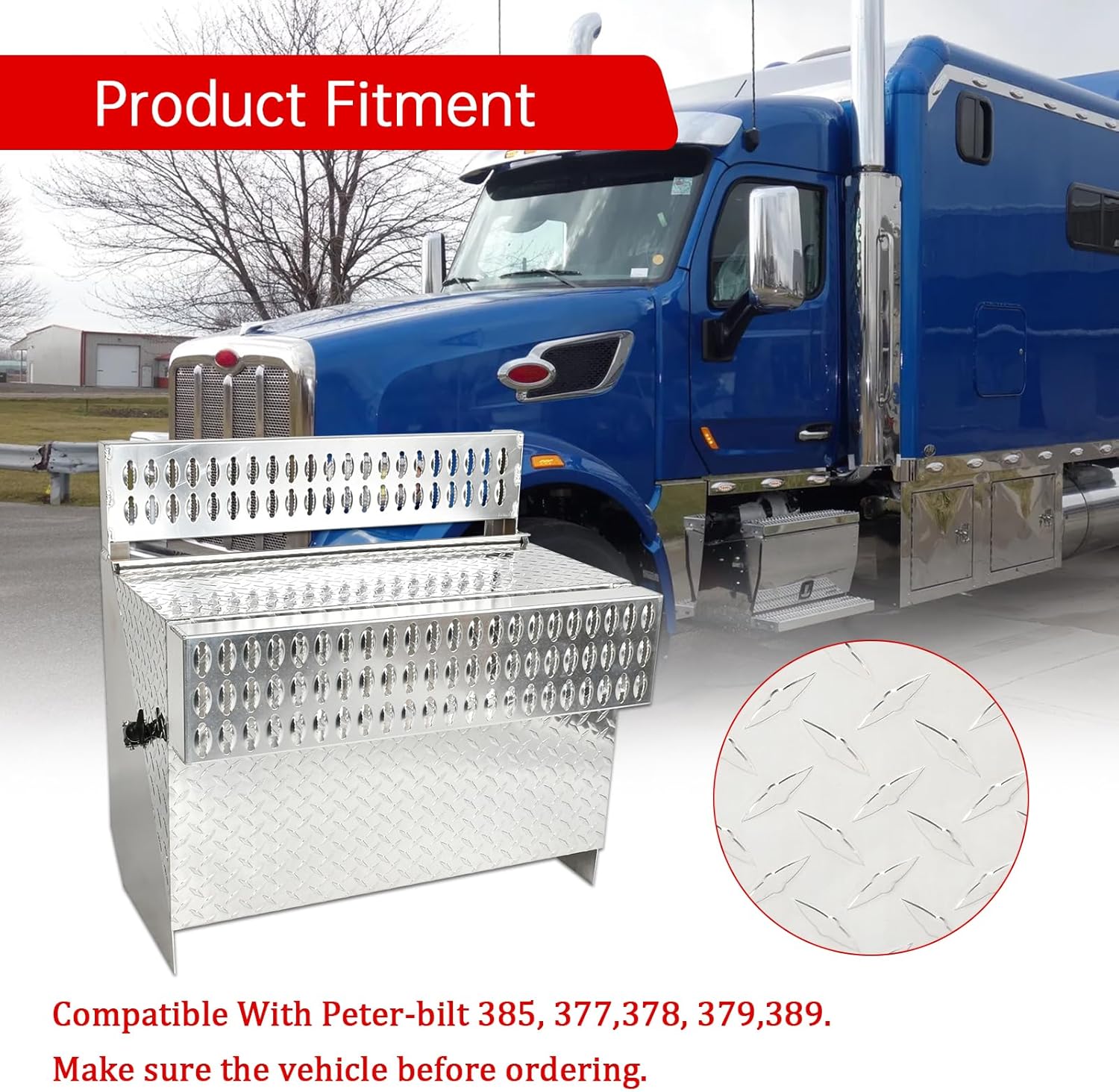 31 Inch Step Battery Box,Aluminum Diamond Plate Compatible With 378, 379,389, Cab Entry Box 31"x 30"x19"