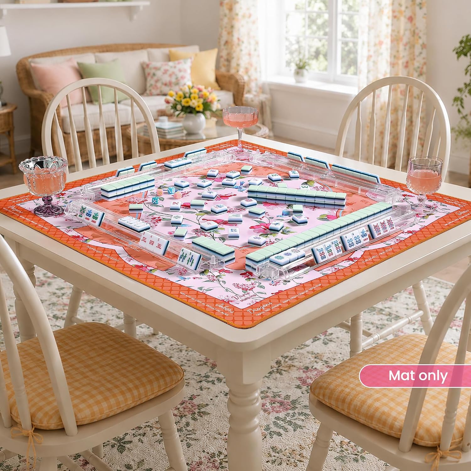 Virora Orange Mahjong Mat with Rules, American Mahjong Mat, 3MM Non-Slip Rubber Noise Reduction Mah-jongg Mat, 32.7x32.7in Rolled No Creases Waterproof Mahjong Table Cloth for Mah Jong