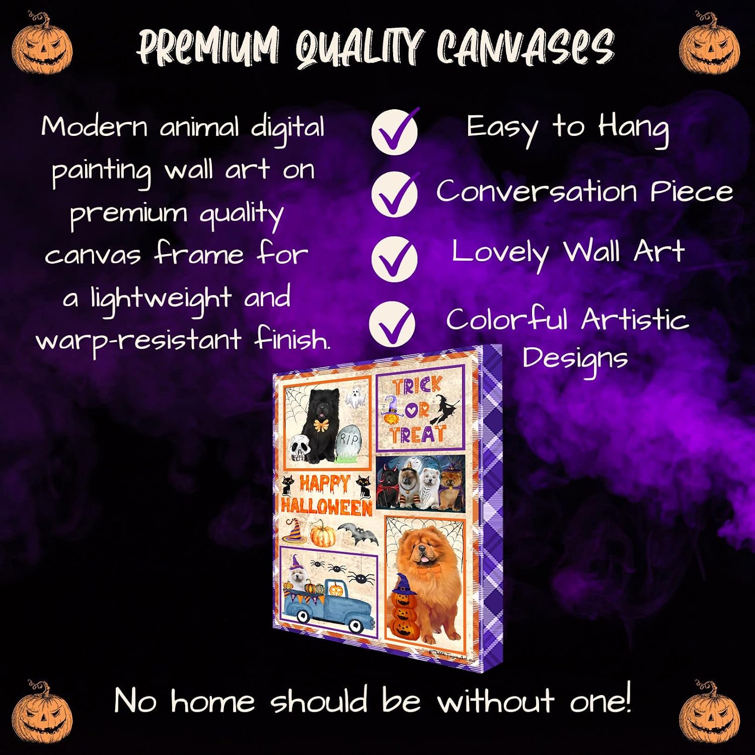 Doggie of the Day Happy Halloween with Chow Chow Dogs Canvas Wall Art - Premium Quality Ready to Hang Room Decor - Flat Rolled 8" x 10"