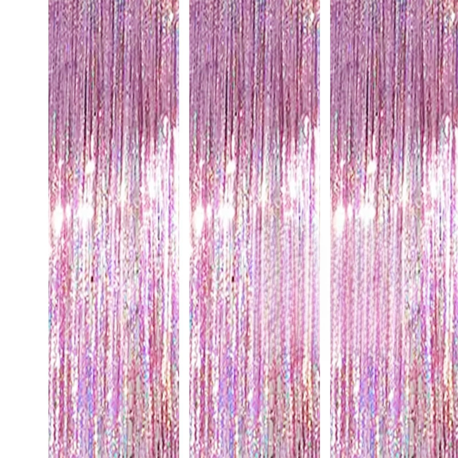 AILEXI 3 confezioni di tende metalliche orde lamina frangia tenda luccicante decorazione della finestra per la festa di compleanno forniture per feste di nozze 100 * 200cm - 3 pacchi-Laser Rosa