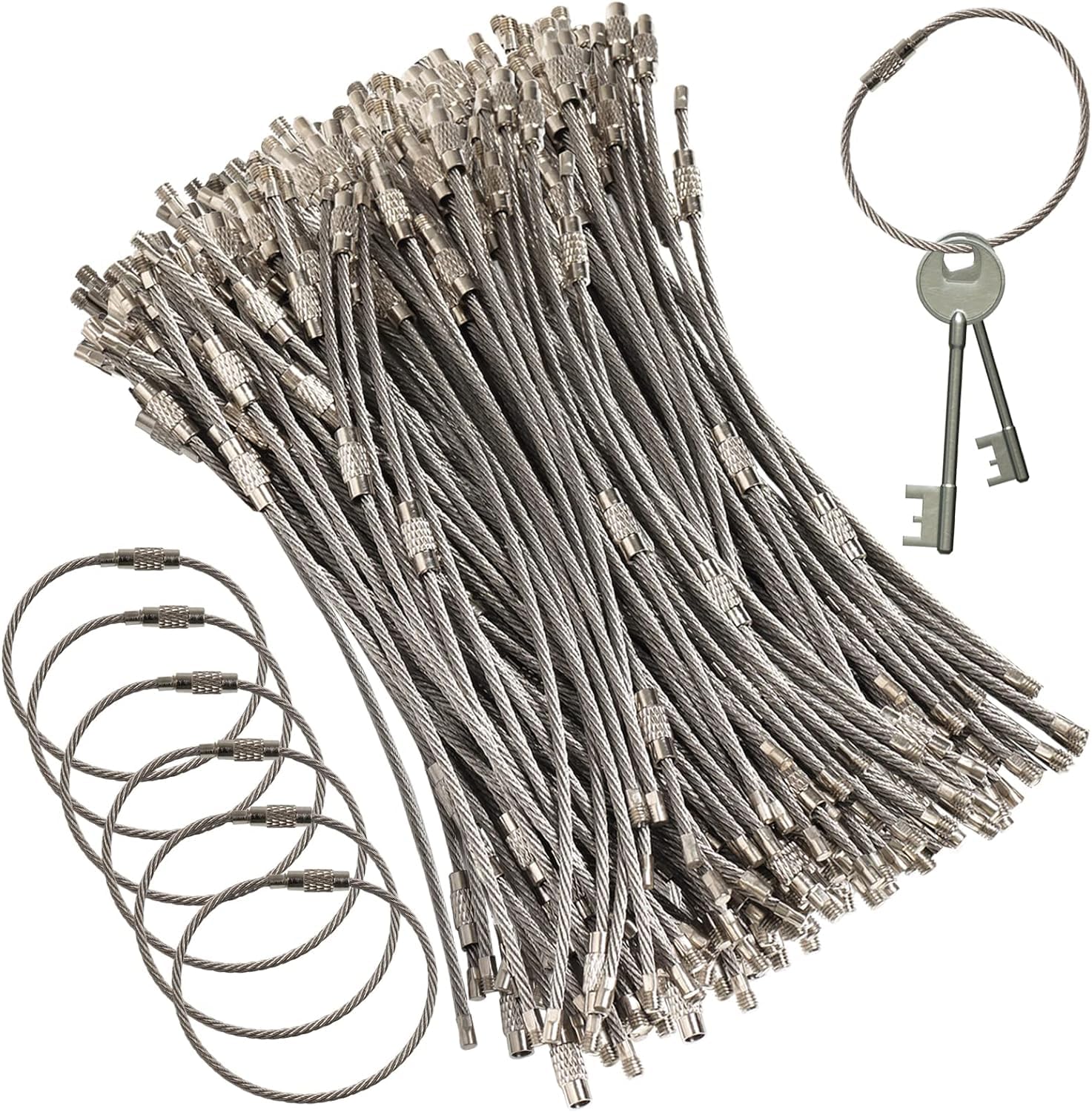 Amzuia 50 Pcs Stainless Steel Wire Keychains,6 Inch Luggage Tag Loops 2mm Wire Key Ring Cable Key Chain for Women Keychain Outdoor Accessories (Silver)
