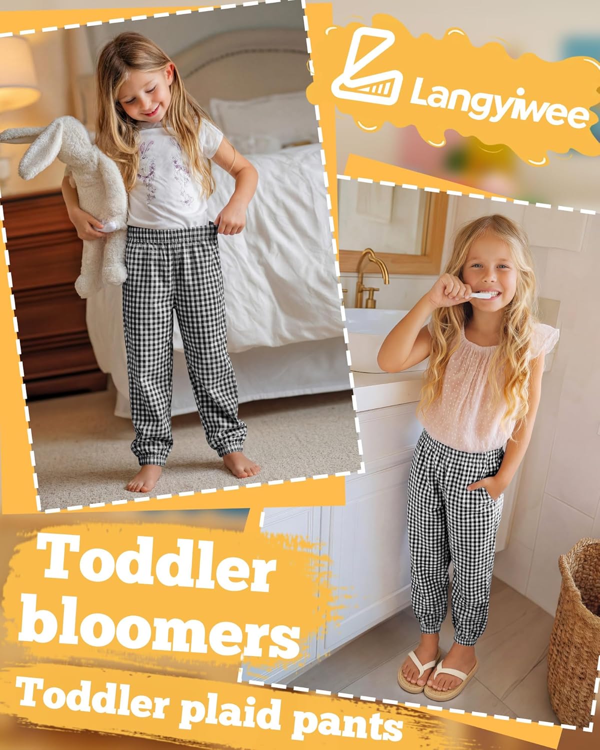 Kids Girls Gingham Pants Wide Leg Checkered Harem Pants Elastic Waist Plaid Loose Jogger Baggy Lounge Sweatpants - Image 3