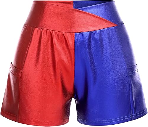 Miniatura 5 de ABAFIP Pantalones cortos de baile brillantes para mujer, con bolsillos y cintura alta, para yoga, rave, con bolsillos