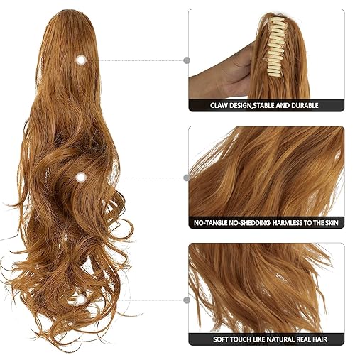 Miniatura 3 de Juego de extensiones de cabello con clip y cola de caballo, 3 piezas de extensiones de cabello con clip de 20 pulgadas y una extensión de cola de