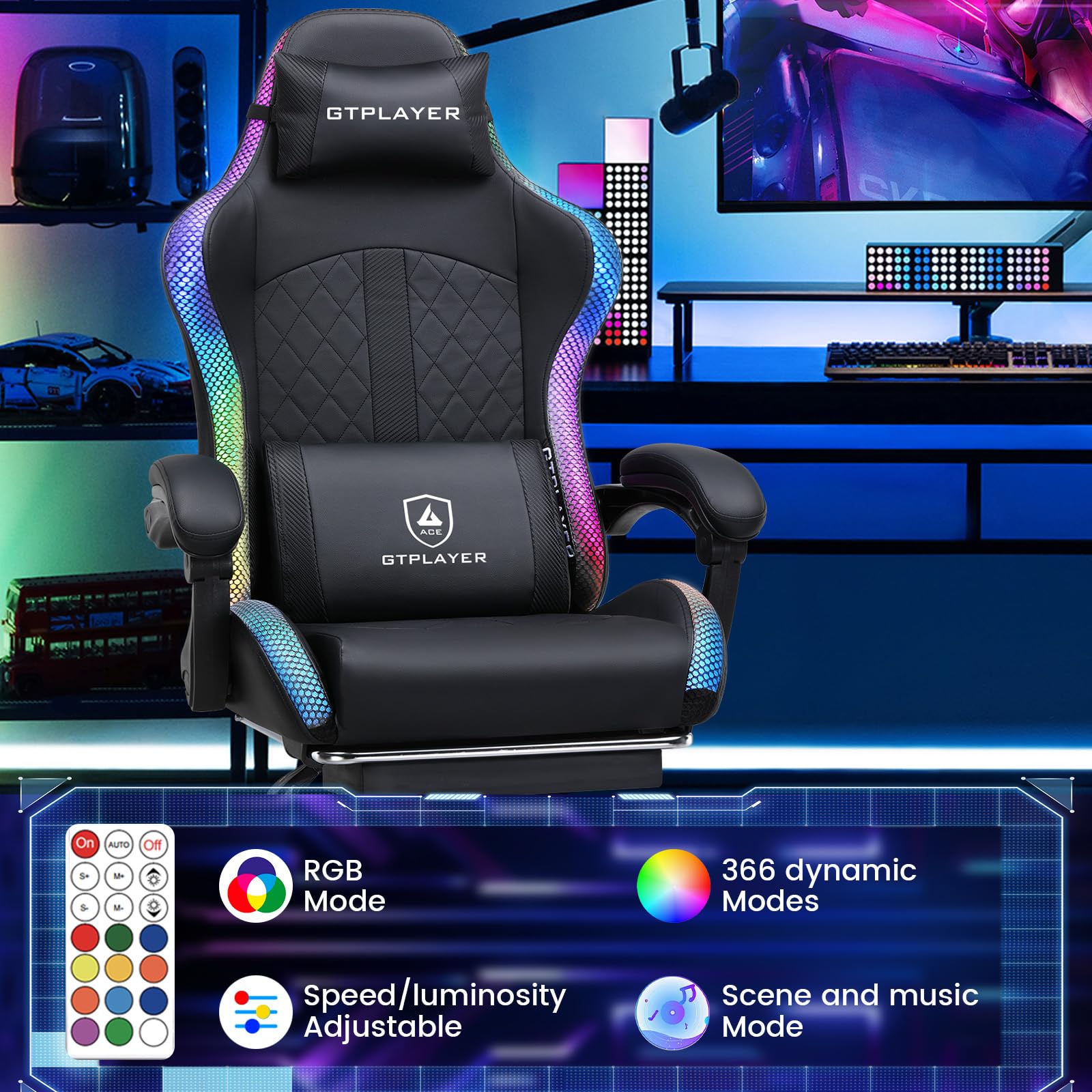 GTPLAYER Chaise Gaming Fauteuil De Bureau Chaise Gamer Music Avec Haut- Parleur Bluetooth Design Ergonomique (Rose) - Maison