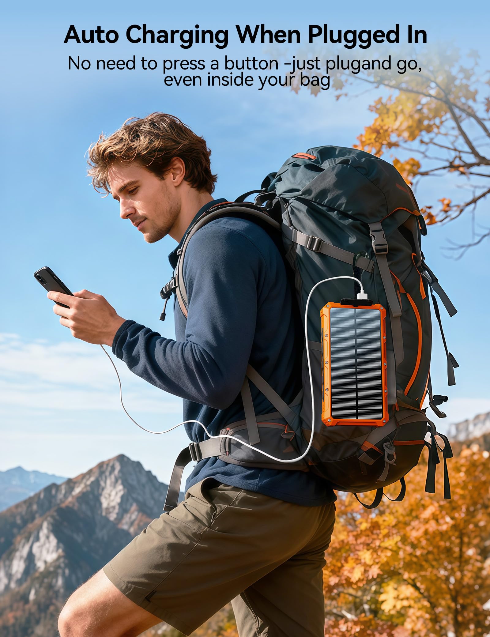 Caricabatterie solare Power-Bank – 20000 mAh, caricabatterie a energia solare, 20 W di ricarica rapida con cavi integrati, batteria esterna portatile da campeggio compatibile con più dispositivi