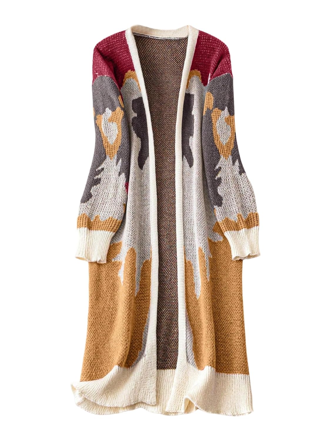 Milumia Womens Floral Knit Long Cardigan Sweaters Open Front Sweater Jackets Fall Outerwear