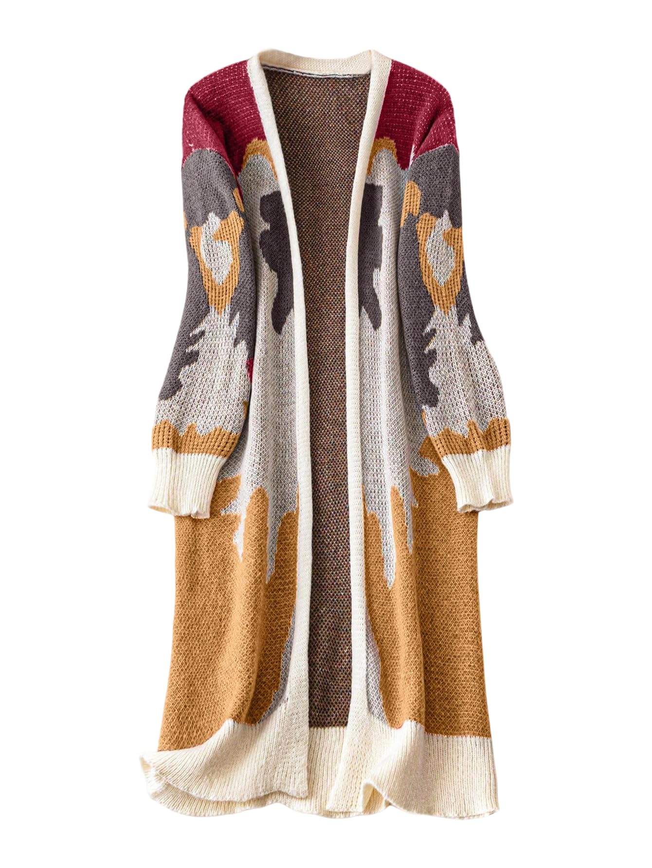 Milumia Womens Floral Knit Long Cardigan Sweaters Open Front Sweater Jackets Fall Outerwear