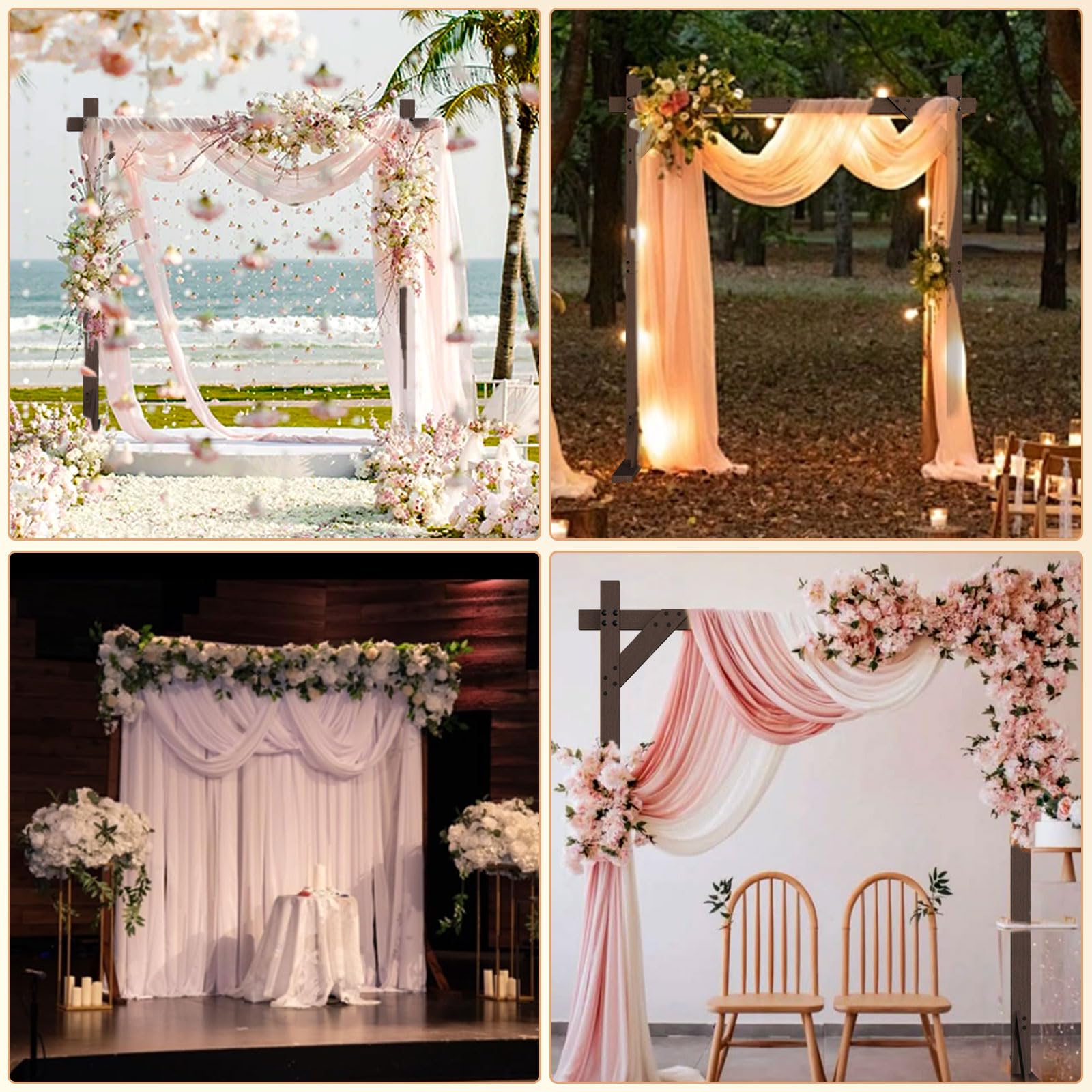 PlusFive Arco di nozze 2,28 m, quadrato in legno, supporto per arco nuziale, pergolato da giardino, grande cornice in legno per proposta di matrimonio, compleanno, San Valentino, decorazione da