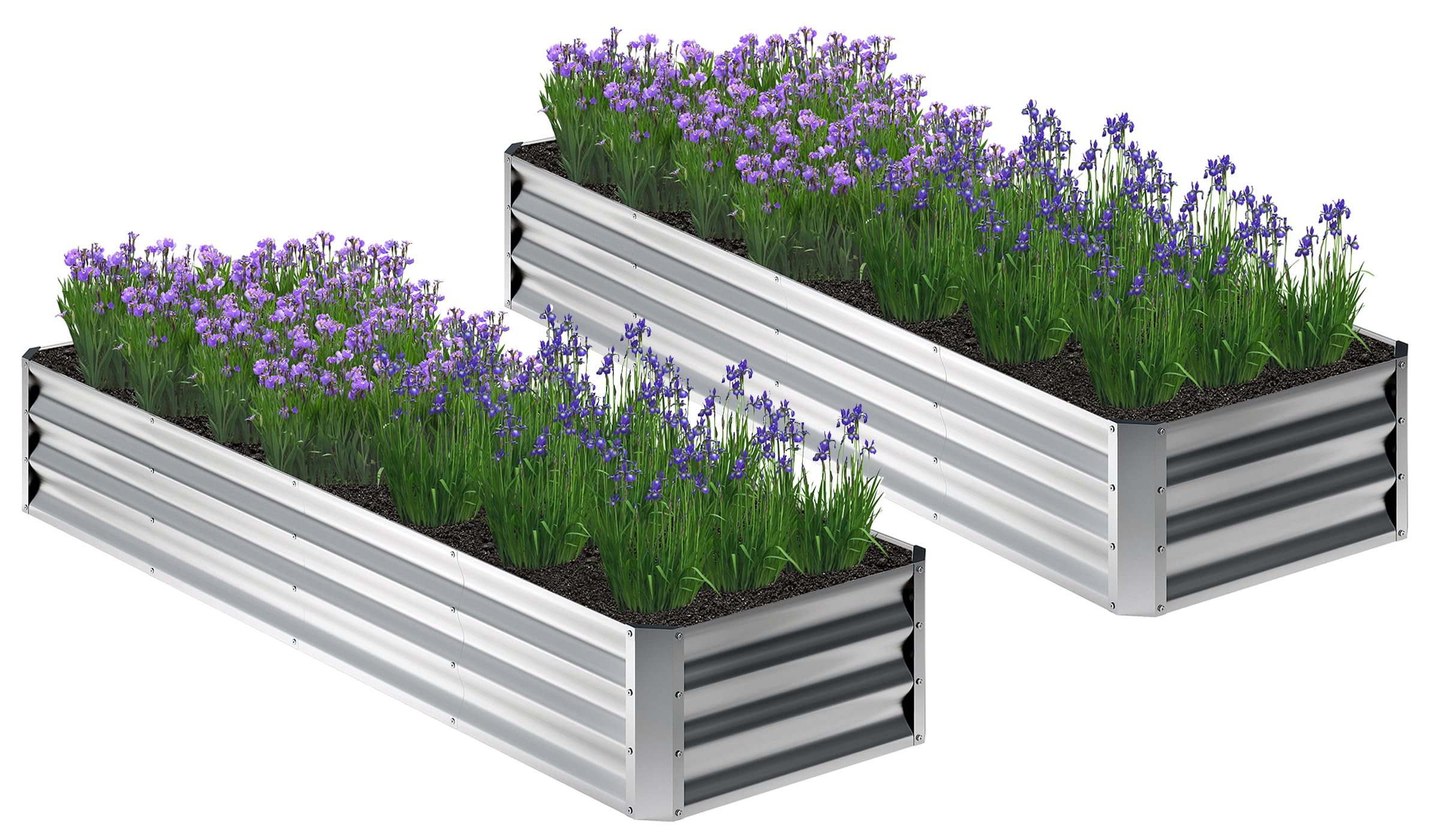 2pcs 8x2x1ft galvanized raised garden bed,planter raised beds-metal garden box,large plant for outdoor planting, vegetables bed-flower,herb-silver