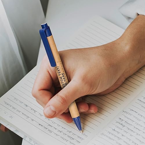 Miniatura 8 de DISCOUNT PROMOS Juego de 100 bolígrafos de negocios personalizados, paquete a granel, bolígrafos promocionales con logotipo, tinta negra, azul