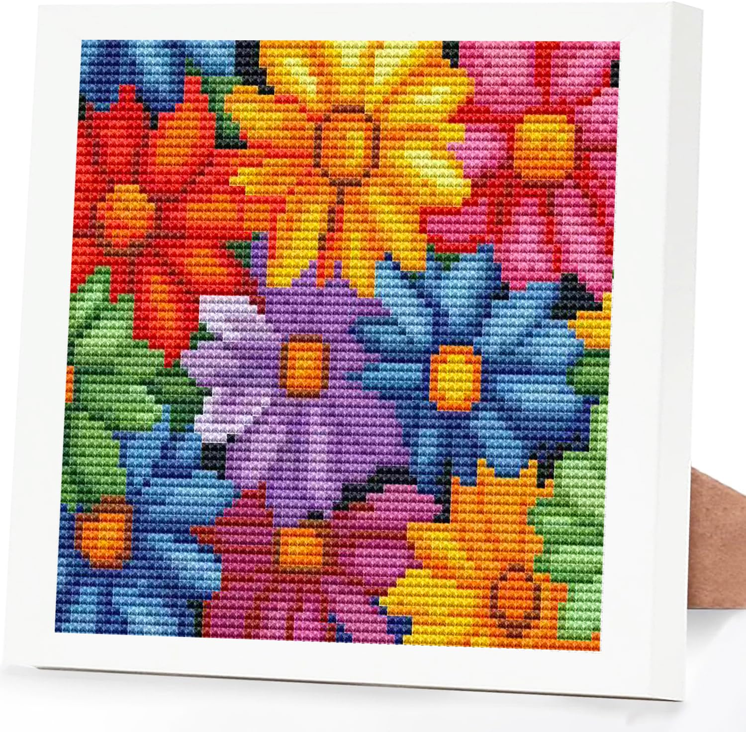 Colorful Daisies Stamped Cross Stitch Kits for Adults Beginners with Frame