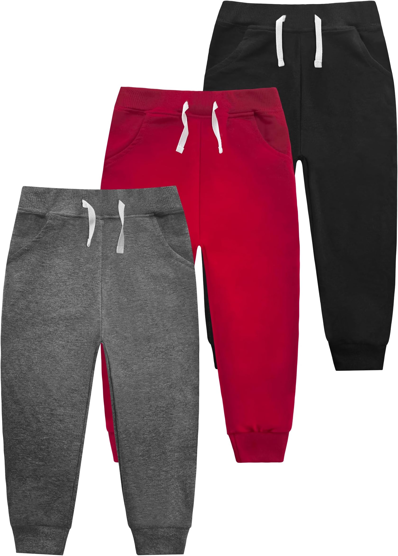 3 Pack Boys Cotton Toddler Sweatpants Boys Joggers Pants with Pocket Drawstring for Kids 2T-6T