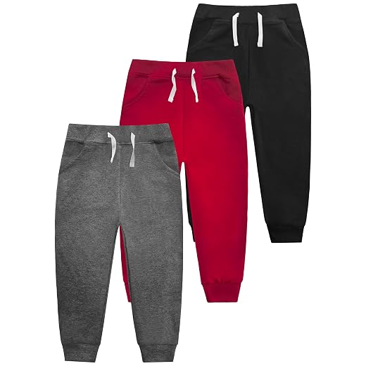 VOGRYE Boys Sweatpants 3 Pack Jogger Pants with Pockets Drawstring Waist