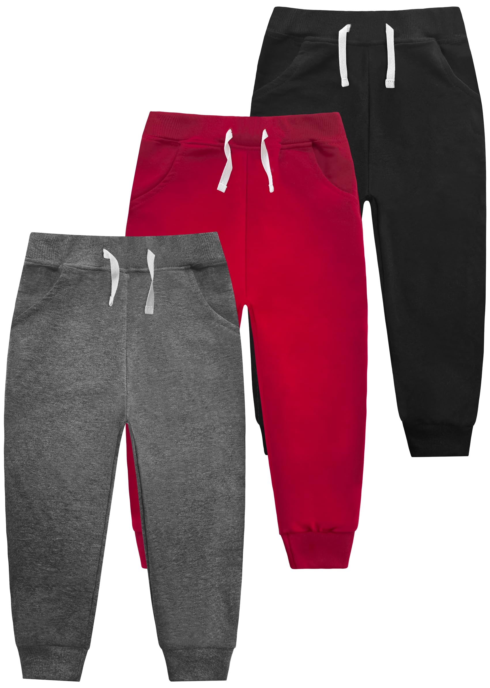 VOGRYE3 Pack Boys Cotton Toddler Sweatpants Boys Joggers Pants with Pocket Drawstring for Kids 2T-14 Years