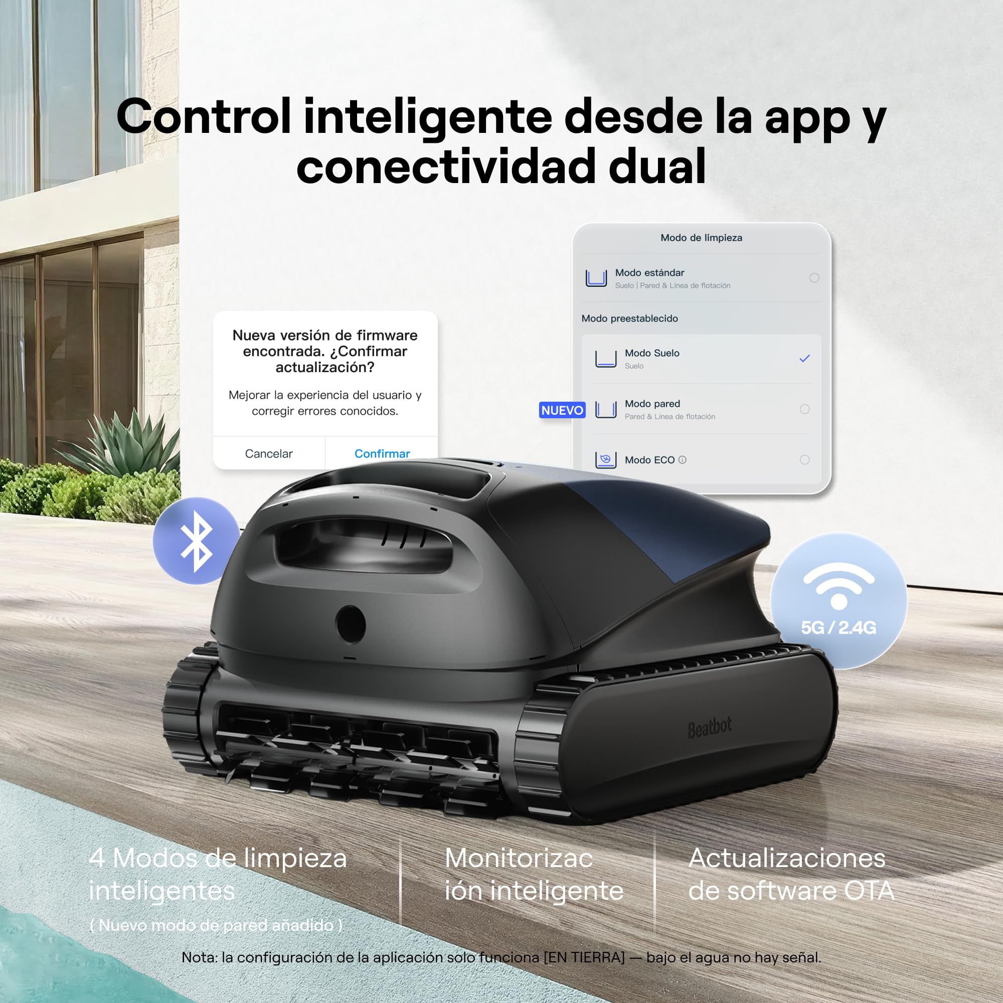 (2026 Nuevo) Beatbot Sora 10 Robot Piscina limpiafondos y Paredes, Plataformas y línea de flotación, 25700 LPH, Estacionamiento línea flotación, 5l residuos,Controllo App,Piscinas enterradas/elevadas