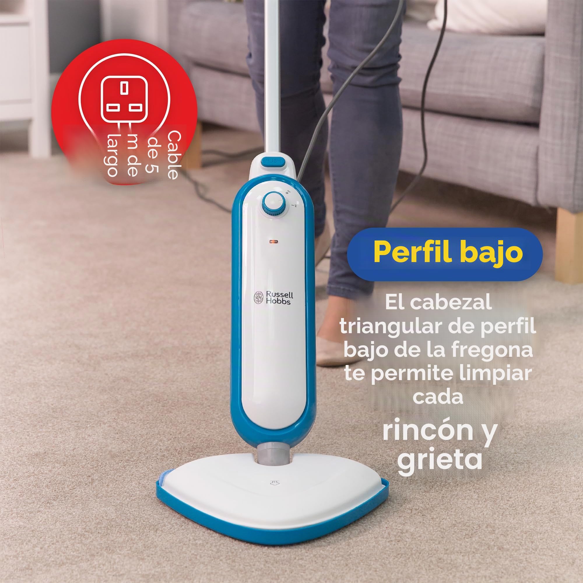 Russell Hobbs Mopa de vapor vertical, 1,4 kW, 380 ml, 30 seg, 15 min, suelos duros y azulejos