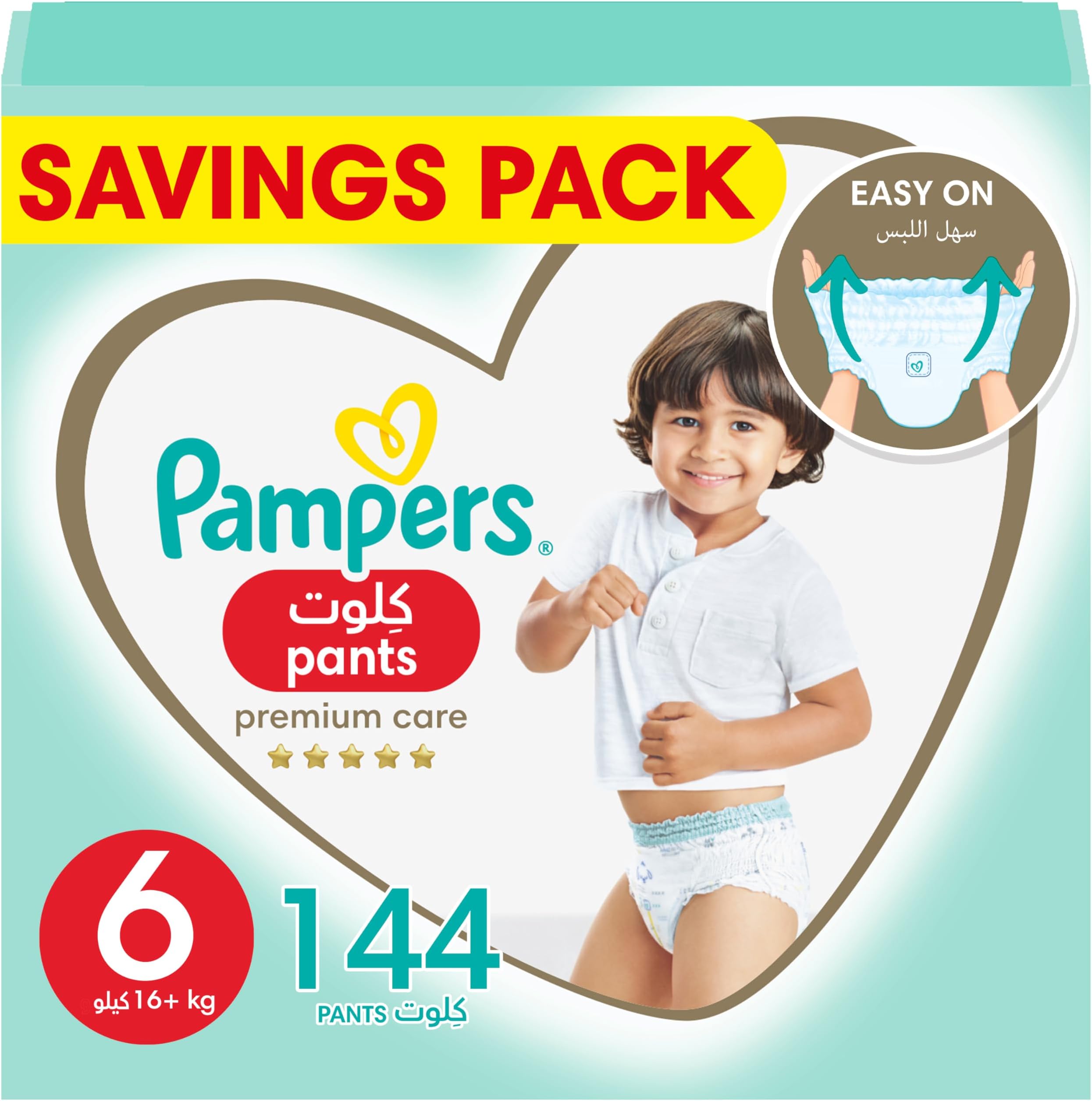 Premium Care Pants Diapers, Size 6, 16+kg, Unique Softest Absorption for Ultimate Skin Protection, 144 Count