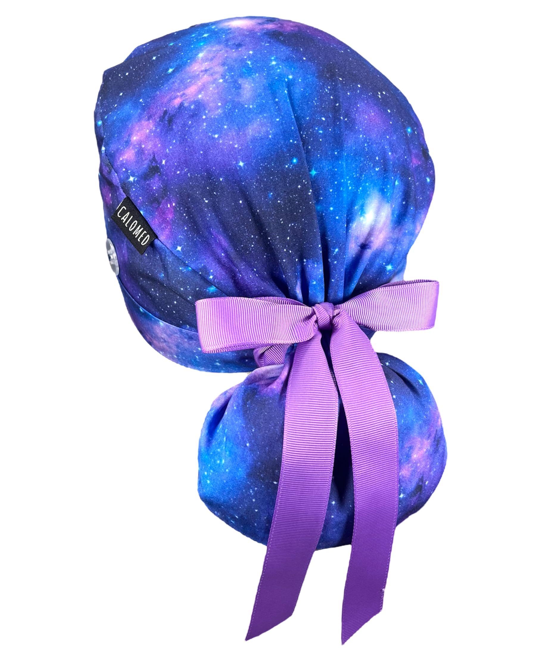Scrub Cap for Women and Men, Ponytail Scrub Caps, Working Hat, Head Cover with Ribbon Ties and Buttons, Long Hair