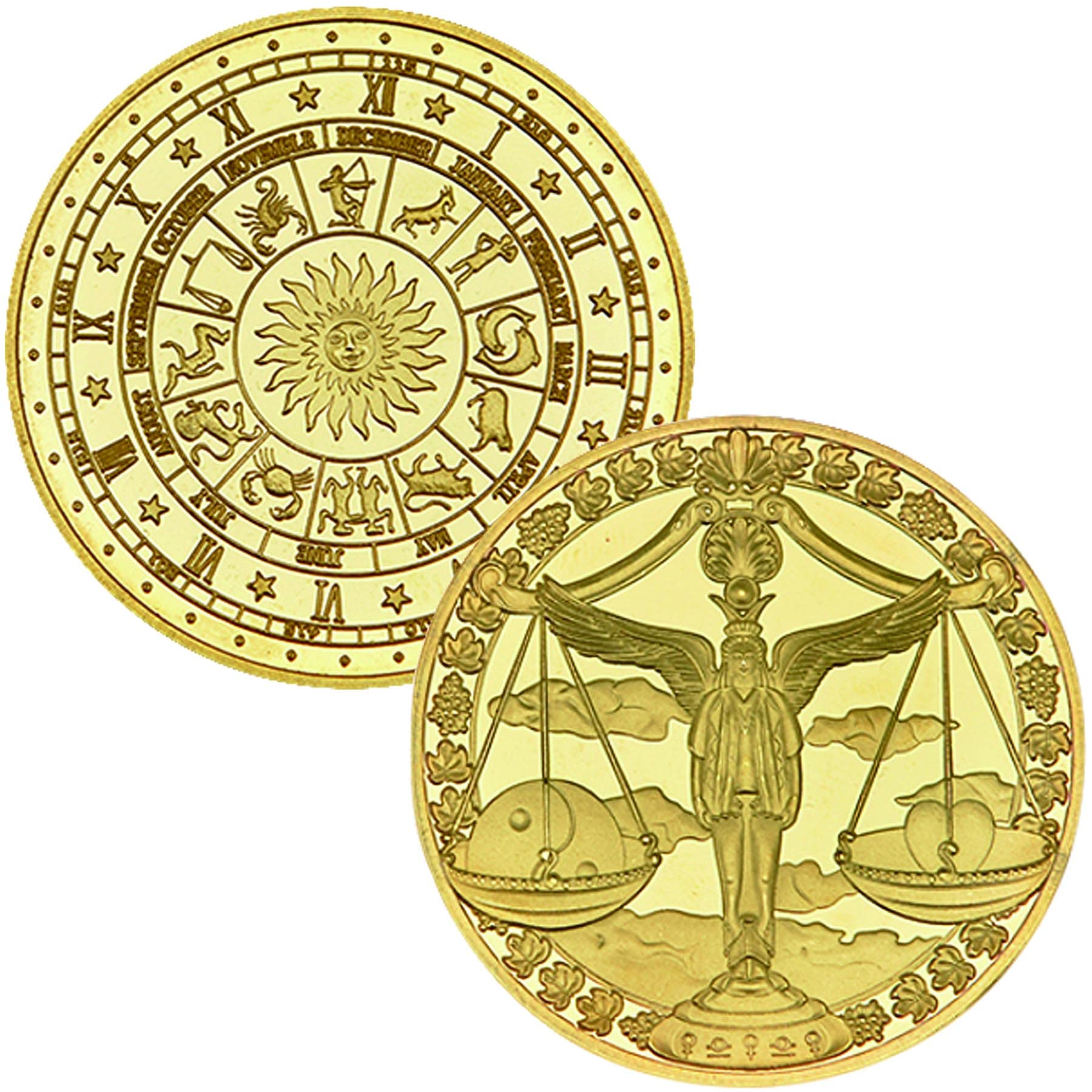 Amazon.co.jp: 12星座チャレンジコイン 金めっきラッキーコイン、彼または彼女への誕生日プレゼントギフト (てんびん座) : おもちゃ