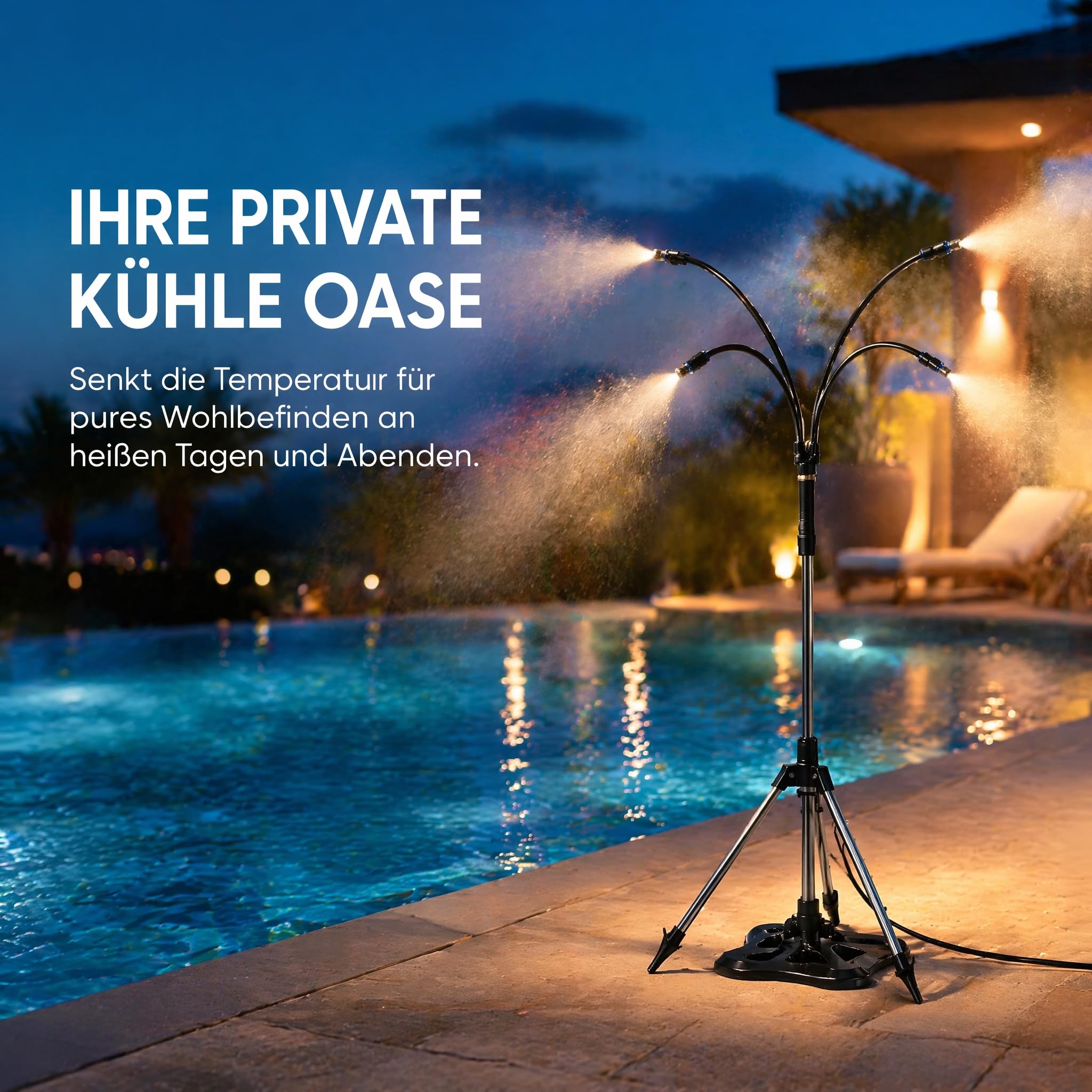 Wassernebel KüHlung Terrasse, Stehendes Vernebelungssystem, SprüHnebel Terrasse, 4 MessingdüSen Mit FormgedäChtnisrohr GartensprüHküHler FüR Garten, Terrasse Und Pool (B Erweitert *1)