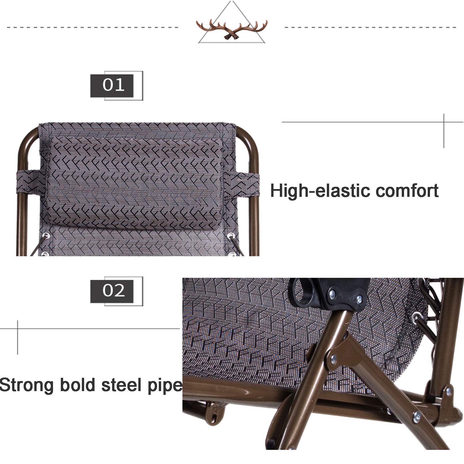 Chaise inclinable surdimensionnée Zero Gravity, rembourrée et pliante, inclinable réglable avec appui-tête pour l'extérieur, le camping, le jardin, la terrasse, la pelouse, le milieu, le support 350