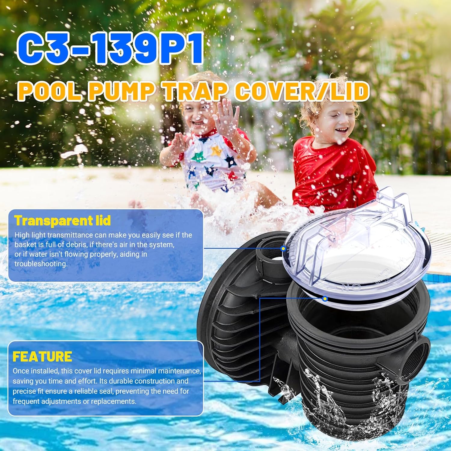 C3-139P1 Pool Pump Lid Strainer Cover Compatible with Pentair Sta-Rite Dura-Glas, Max-E-Glas and JWP Series Pool and Spa Pumps, 5 Inch Dia