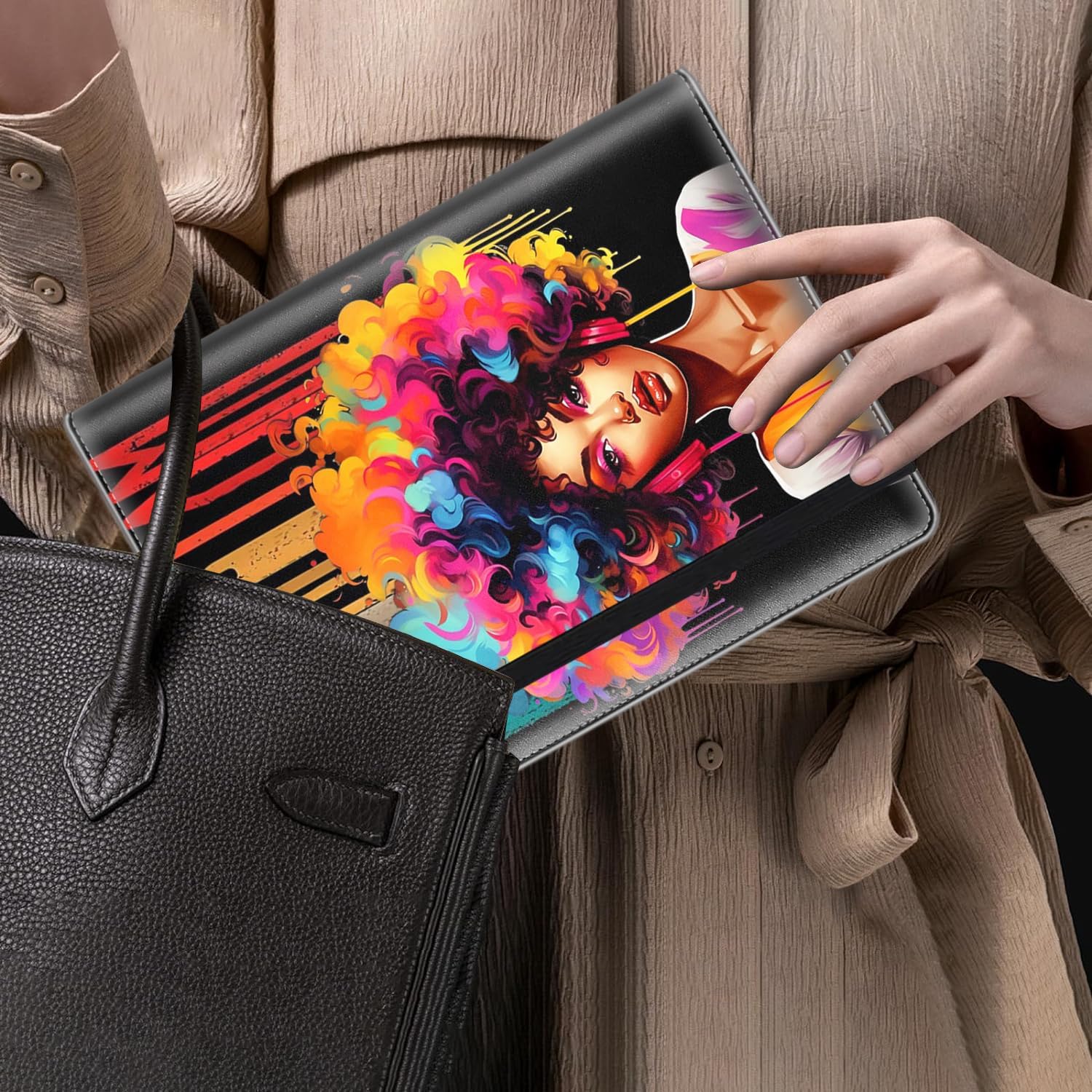 Money Saving Binder, 100 Envelopes Money Saving Challenge, Cash Envelopes Budget Binder & 3 Budgeting Planner Trackers, PU Leathers A5 Money Saving Planner Book，Headphone Girl Afro Black Woman