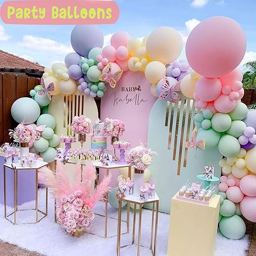 Miniatura 6 de Kit de guirnalda de globos pastel de margaritas, 203 piezas para arco iris, kit de arco de globos bohemio con mariposas 3D, perfecto para decoración