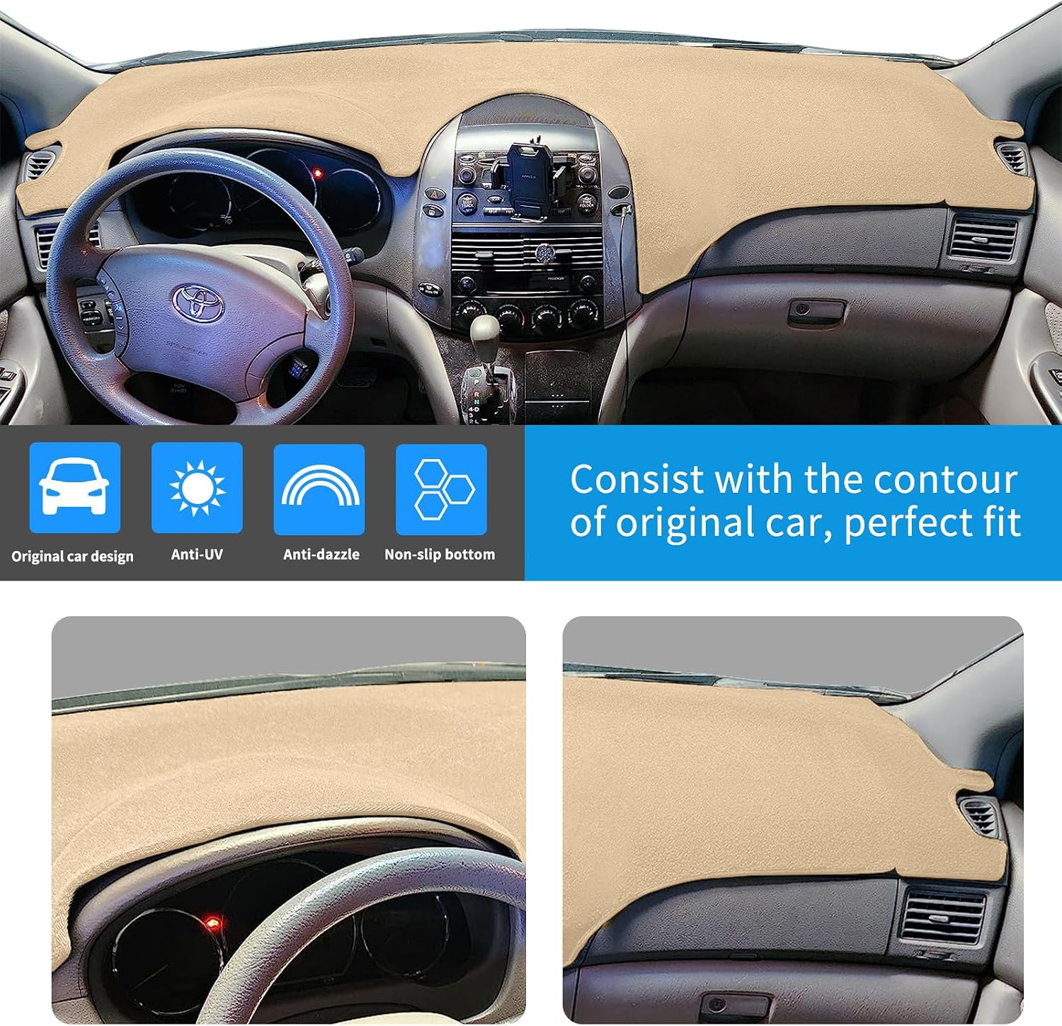 Dashboard Cover Mat Dash Cover Compatible with Toyota Sienna 2004 2005 2006 2007 2008 2009 2010 Dash Board Protector Cover(Beige)