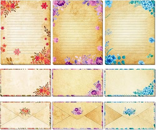 Juego de papel y sobres vintage de papelería floral vintage con papel de escritura con letras forradas, 48 hojas + 24 sobres, 8.5 x 11 pulgadas