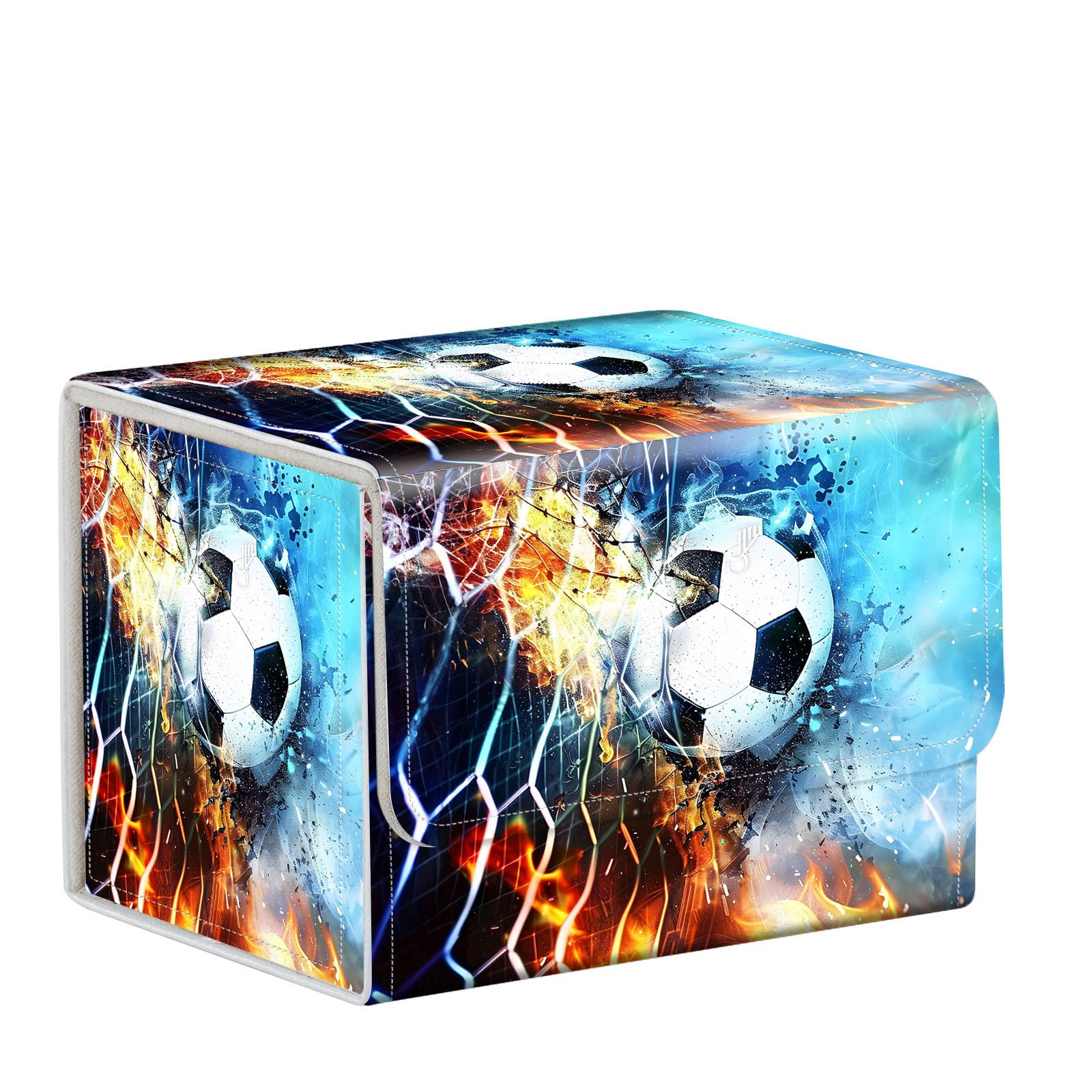 ETLKJVBL MTG Card Storage Solution - MTG Card Box for Commander Decks,High-capacity Anime Card Sleeves,The best choice for sending Game mates,Pretty Pattern design for Deck Box(Fire Ice Football) — image 1