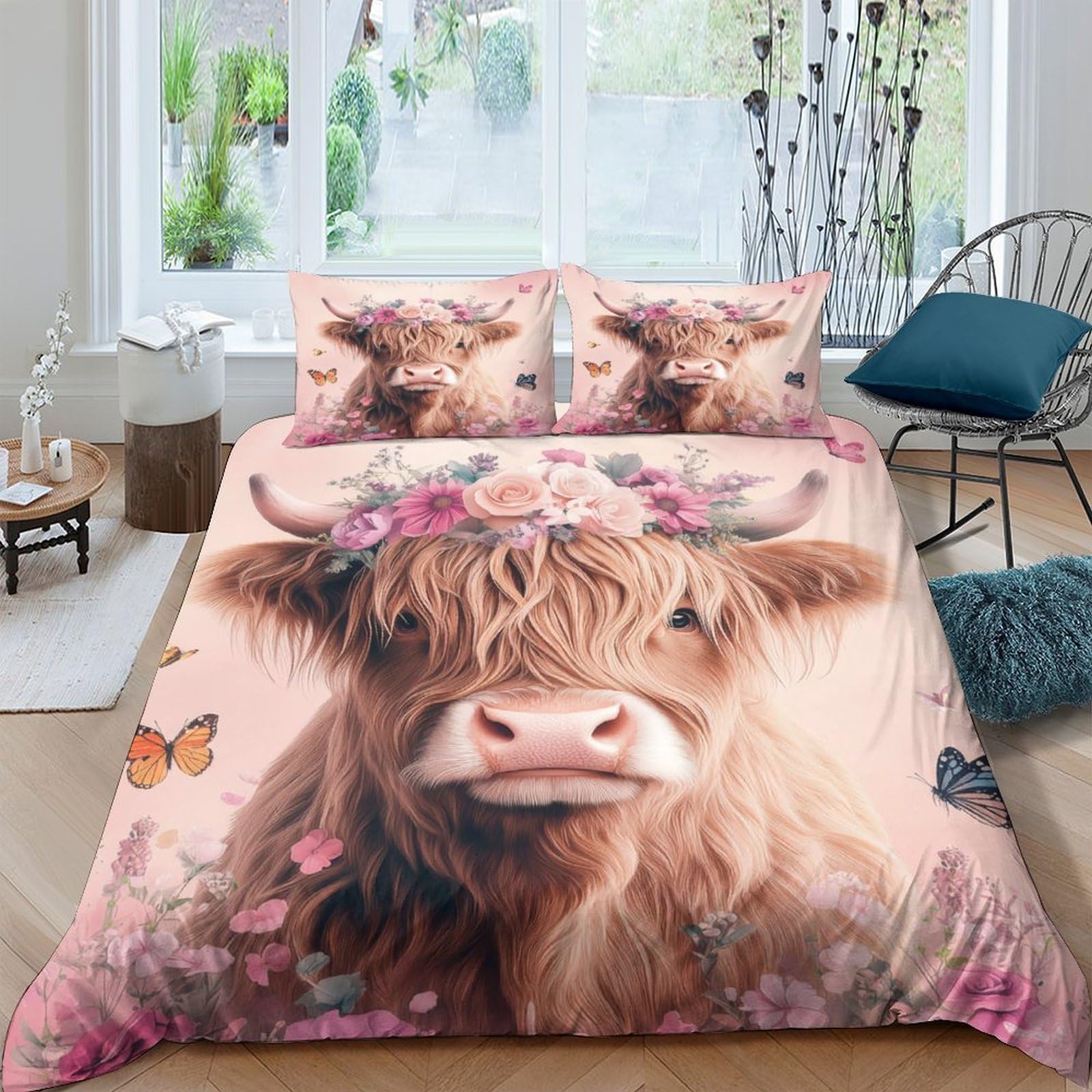3D Printed Highland Cow Quilt Cover, Microfiber Duvet Cover Hidden Zipper
