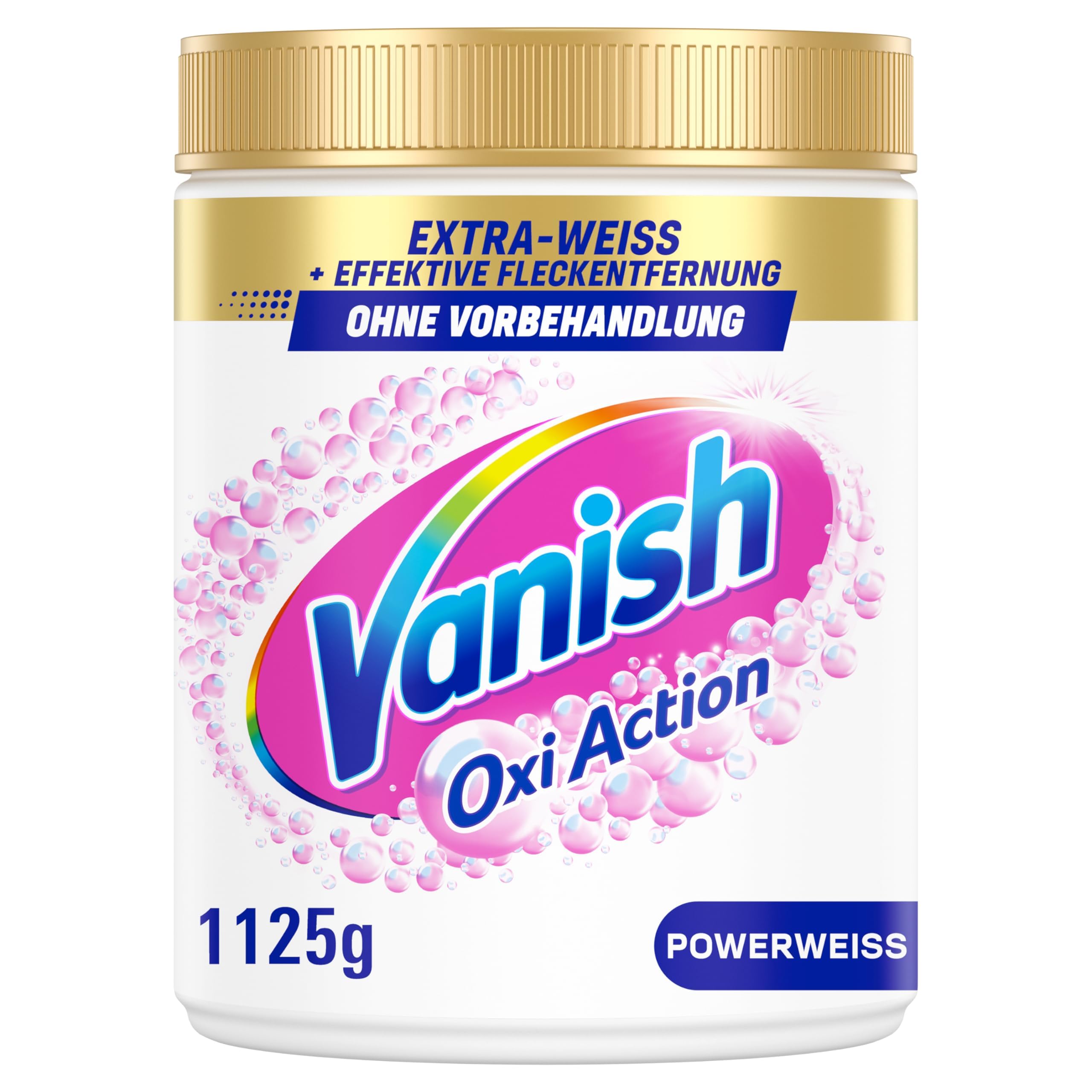 Vanish Oxi Action Powerweiss Fleckenentferner Pulver – 1 x 1,125 kg – entfernt Flecken auch ohne Vorbehandlung, sogar im Kurzprogramm
