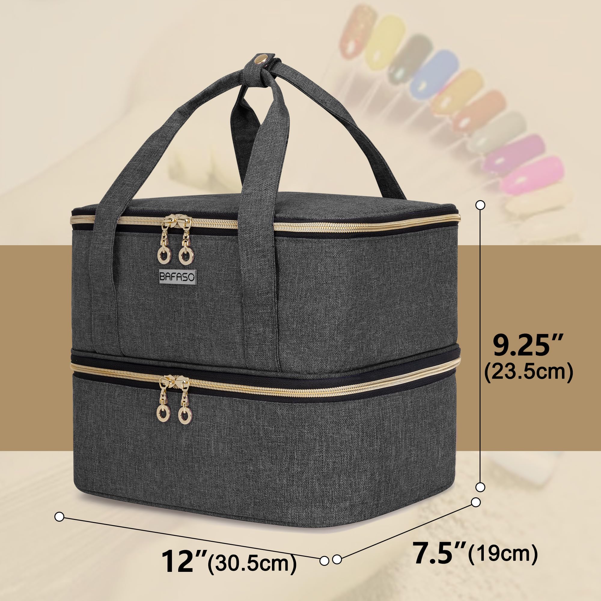 BAFASO Borsa Organizer per Smalti per 40 Flaconi (15 ml - 0,5 fl.oz) e Lampada Unghie UV, Valigetta Porta Smalti per Unghie, Borsa da Viaggio per Smalti per Unghie (Solo Borsa), Nero