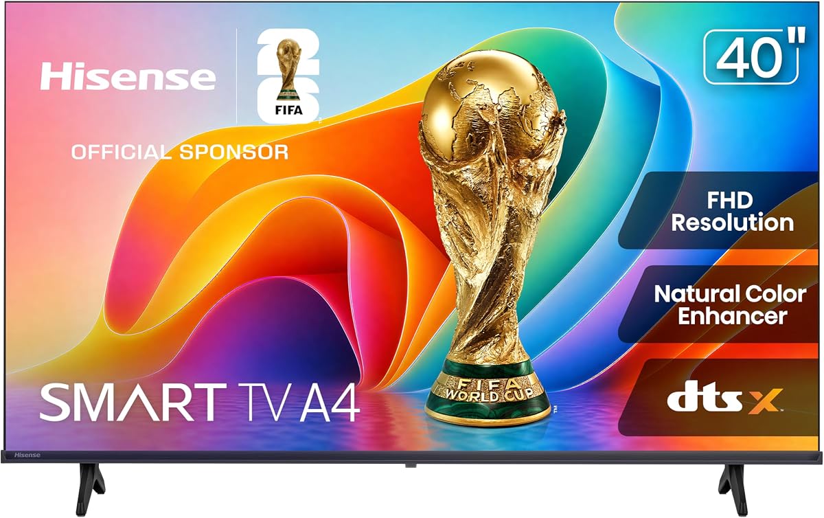 Hisense TV inteligente VIDAA FHD 1080p de la serie A4 de 40" (40A4NV, 2026 NUEVO) - LED de matriz completa, DTS Virtual: X, reducción de ruido, modo deportivo AI, funciona con Alexa, Apple Airplay y Apple Home, bisel delgado